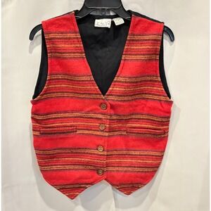 Vtg Heshy2 Womens Vest Medium Wool Blend Western Stripe Button Up Cowgirl 18941x
